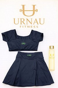 Conjunto Live Top Preto com bojo removível e Saia com short duplo- Tamamho: 36/42