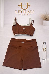 Conjunto top duplo - chocolate e off- short chocolate - poliamida - Tamanho:38/44