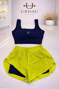 Conjunto de top azul e short duplo verde e azul - Tamano: P