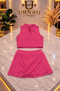 Conjunto de Croppet e short saia - Rosa chiclete - Tamanho: P/M -