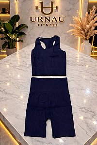 Conjunto de short e top canelado- azul marinho - Tamanho: P/M -