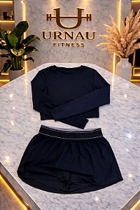 Conjunto blusa de manga longa e Saia com short - Azul - Tamanho: P/M -