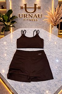 Conjunto NK Top duplo alcas finas - com saia/short - Café- Tamanho: 38/44-