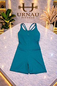 Macaquinho alças em X decotado nas costas- azul piscina- Tamanho: 38/44