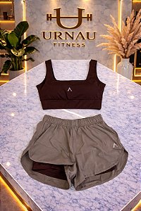 Conjunto Top e Short duplo - Marrom e cappuccino- Tamanho: M-