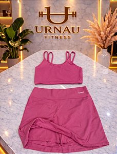 Conjunto NK- top duplo e saia/ short - Rosa chiclete - Tamanho: 38/44
