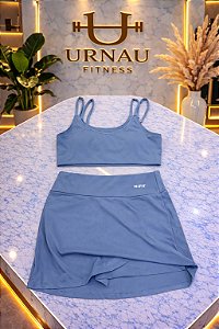 Conjunto de Top duplo e Saia/Short- Azul bebê - Tamanho: M