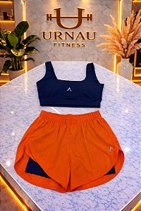 Conjunto de Top e Short Duplo- azul marinho e laranja - Tamanho:M-