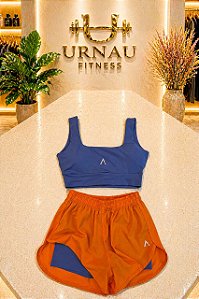 CONJUNTO DE TOP AZUL E SHORT DUPLO laranja com azul - TAMANHO; M-