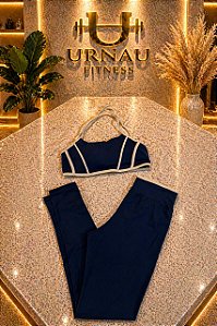 Conjunto de Top em X e calça - Azul marinho com off white- R$ 38/44-