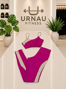 Conjunto de top e calça - Rosa/Pink e off white - Tamanho: 38/42