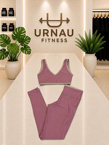 CONJUNTO DE TOP EM V E CALÇA - Rosa bebê E OFF WHIYE- TAMAMHO: 38/44-
