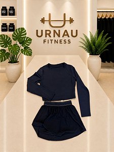 Conjunto de Blusa Poliamida com Saia/ Short - azul marinho- tamanho: P/ M-