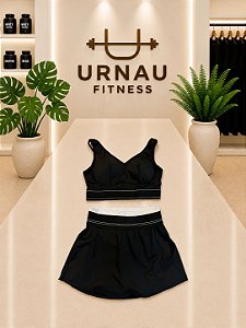 Conjunto de Top e Saia/Short - Preto com detalhe branco - Tamanho: P/M