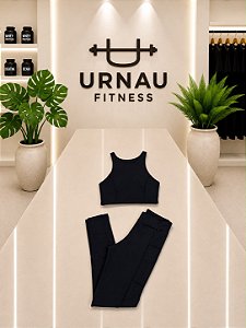 Conjunto de top nadador e calça - preto - Tamanho: P