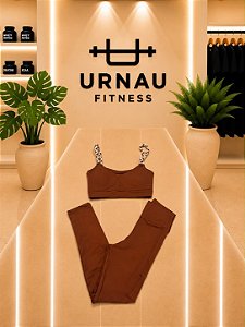 Conjunto de top trançado e calça- Cappuccino- tamanho: M