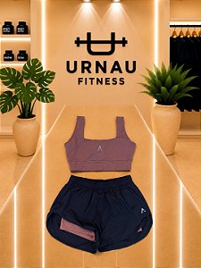 Conjunto top e short duplo - Lilás e azul marinho - Tamanho: M