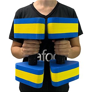Par de Halteres Hidroginástica Em EVA 3 A 4 Kg DF4013-AZ Azul/Amarelo Dafoca Sports