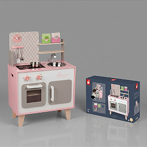 Cozinha Infantil de Madeira Macaron Rosa Janod Completa com Acessórios e Som