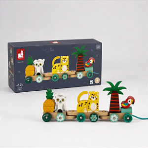 Trem Montável Tropik Janod 11 Peças Brinquedo Educativo de Madeira para Puxar