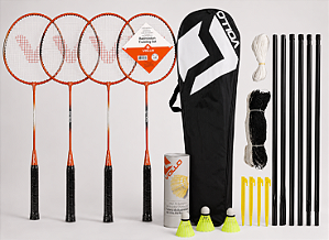 Kit Badminton para Treino Original, 4 Raquetes + 3 Petecas+ Nylon Rede e Suporte VB004 Vollo