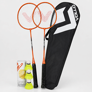 Kit Badminton Vollo VB002 2 Raquetes 3 Petecas de Nylon e Raqueteira