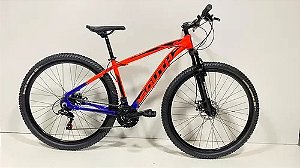 BICICLETA ARO 29 SOUTH FIRE 21V LARANJA NEON E AZUL TAM 17