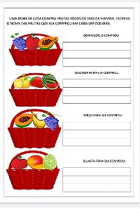 Sequência de atividades com lista de frutas em pdf