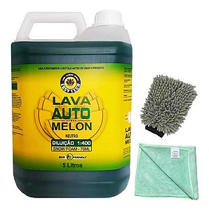 Kit Lava Auto Melon 5l + Luva Cinza + Toalha Alta Absorção