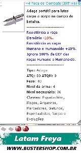 +4 Faca de Combate INT +6 BI