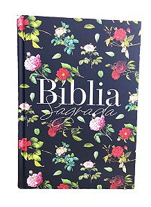 Biblia Sagrada Preta Rosas do Campo Capa Dura ARC 21cm