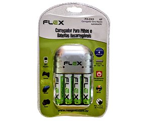 Carregador p Pilhas e Baterias Recarregáveis Flex FX-C03/4P