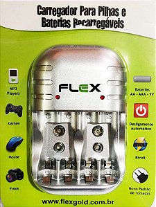 Carregador p Pilhas e Baterias Recarregáveis Flex FX-C03