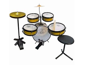 Bateria Infantil Rock Baby 2 Tons Profissional Com Chimbal DOURADO