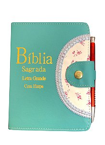 Biblia Média Carteira Harpa Letra Grande Índice Azul Tiffany