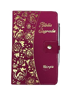 Biblia Carteira Harpa Letra Hipergigante Índice Rosas Pink