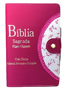 Biblia Carteira Harpa Letra Hipergigante Índice Pink Floral