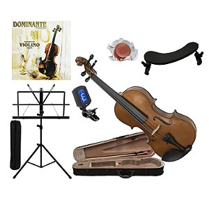 Kit Violino 4/4 Arco Partitura Afinador Espaleira Corda Case