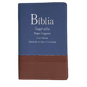 Biblia Harpa Letra Hipergigante Indice Bicolor Azul e Marrom