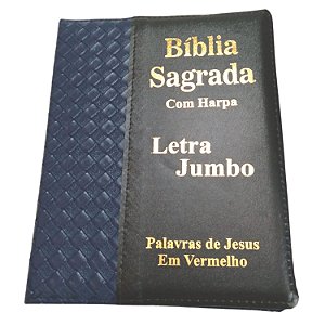 Bíblia Sagrada Harpa Jumbo Índice Zíper Luxo Azul