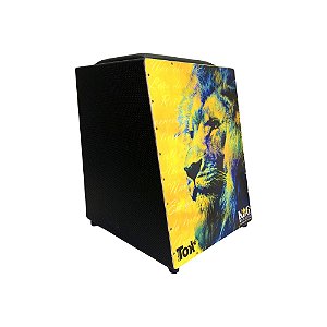 Cajon Acústico Exclusivo King Musical Leão Aquarela c/ Bongô