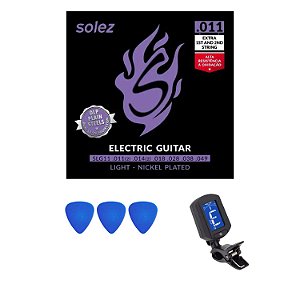 Kit Encordoamento Solez Guitarra 011 Palhetas Afinador