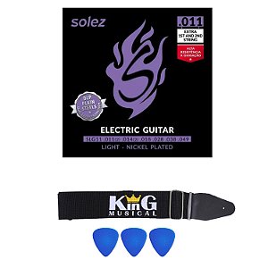 Kit Encordoamento Solez Guitarra 011 Palhetas e Correia King