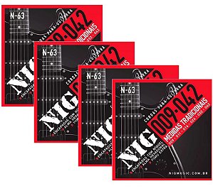 Atacado Kit 4 Encordoamento Nig Para Guitarra Elétrica 009