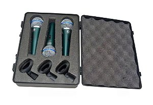 Kit 3 Microfones Com Fio Profissional Maleta Cabos Cachimbo