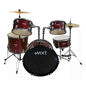 Bateria Acústica Vermelha Bumbo 20 ferragens cromadas MXT