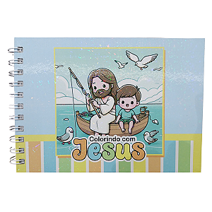 Livro Colorindo Com Jesus Capa Dura Holográfico Azul