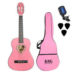 Kit Violão Nylon Com Acessórios Rosa Infantil Pink Heart 3/4