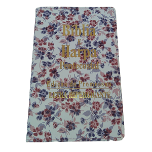 Bíblia Sagrada Harpa Hipergigante Índice Luxo Floral Azul