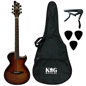 Kit Violão Aço Eletroacústico Marquês Tigrado Va09 Acessório